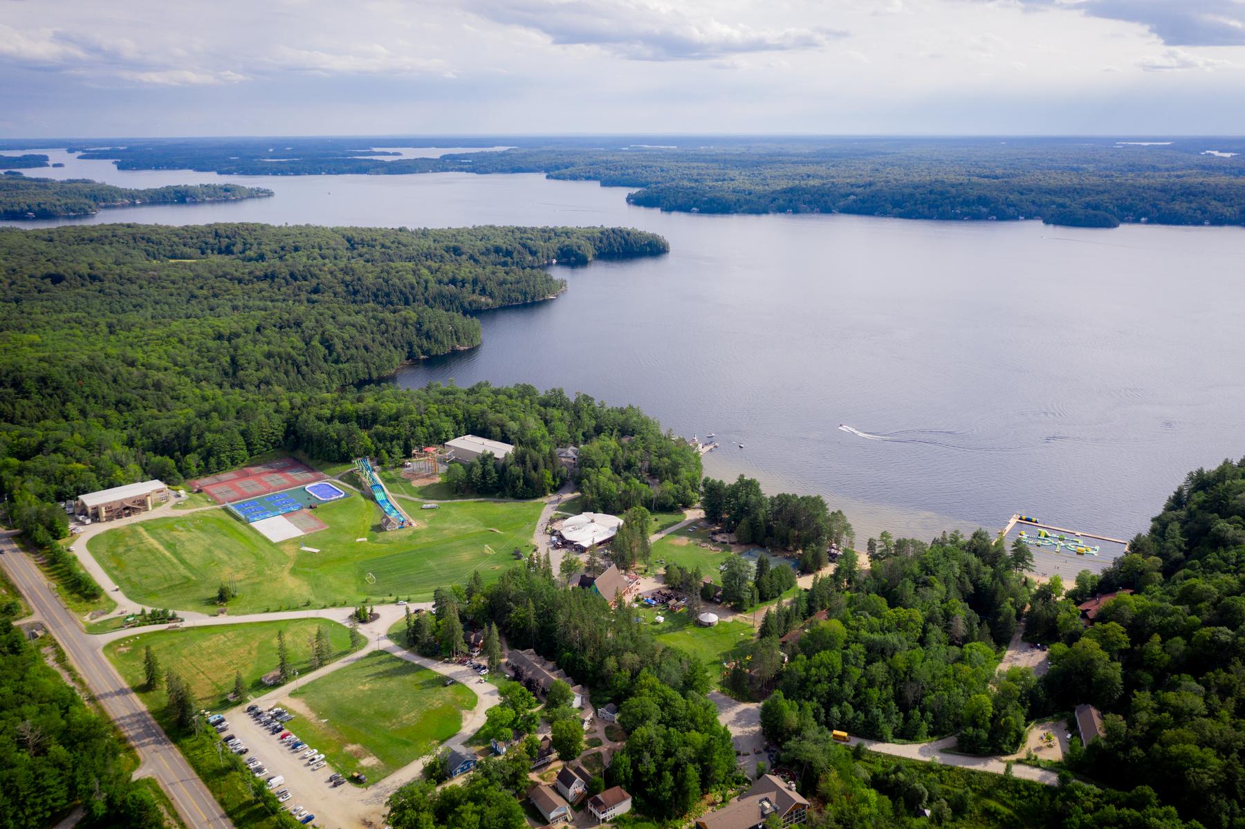 Aerial view of Muskoka Woods Summer Camp and Lake Rosseau